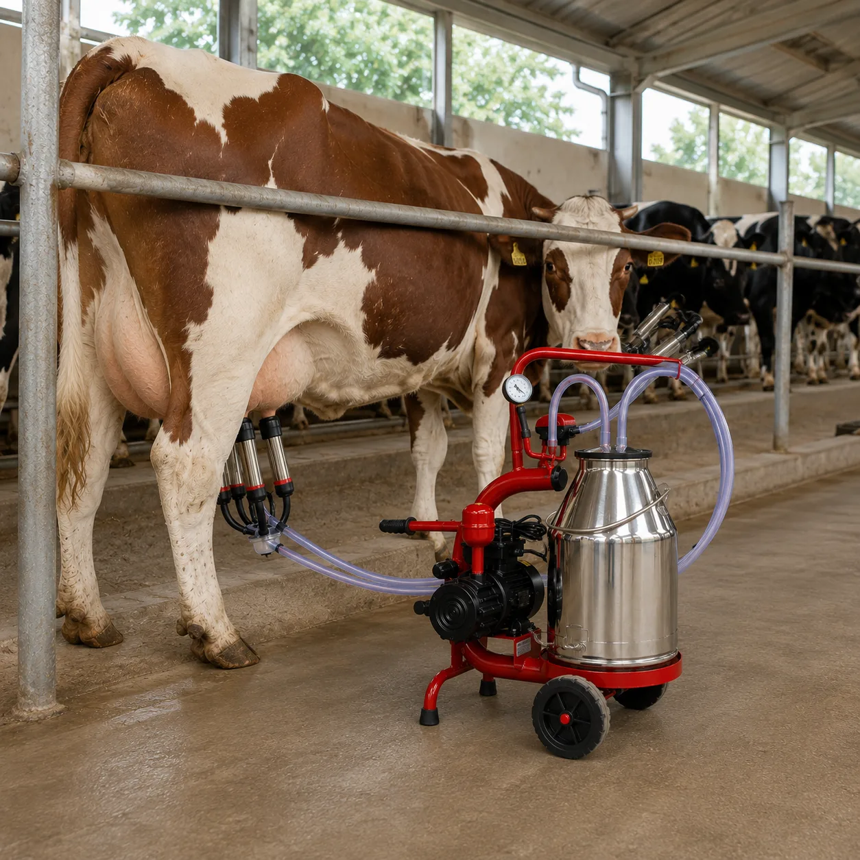 Aparat de muls vaci ProMilk, 1 post, bidon 30L inox, pahare inox