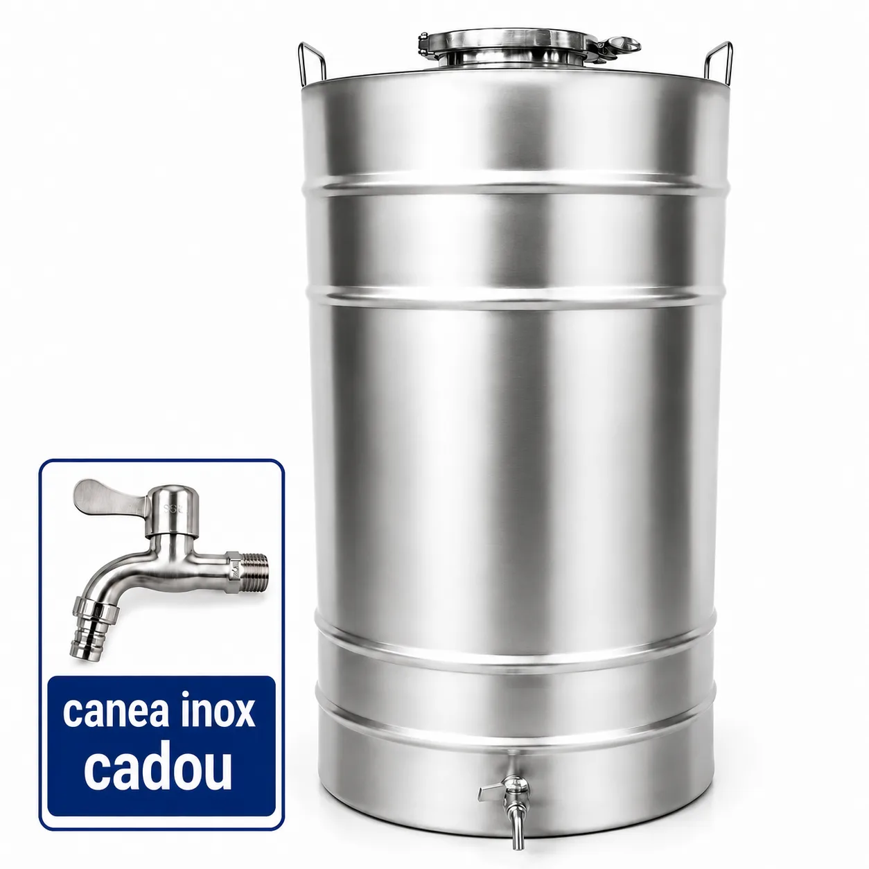 Butoi inox alimentar 65L cu capac clamp și garnitură – AISI 304