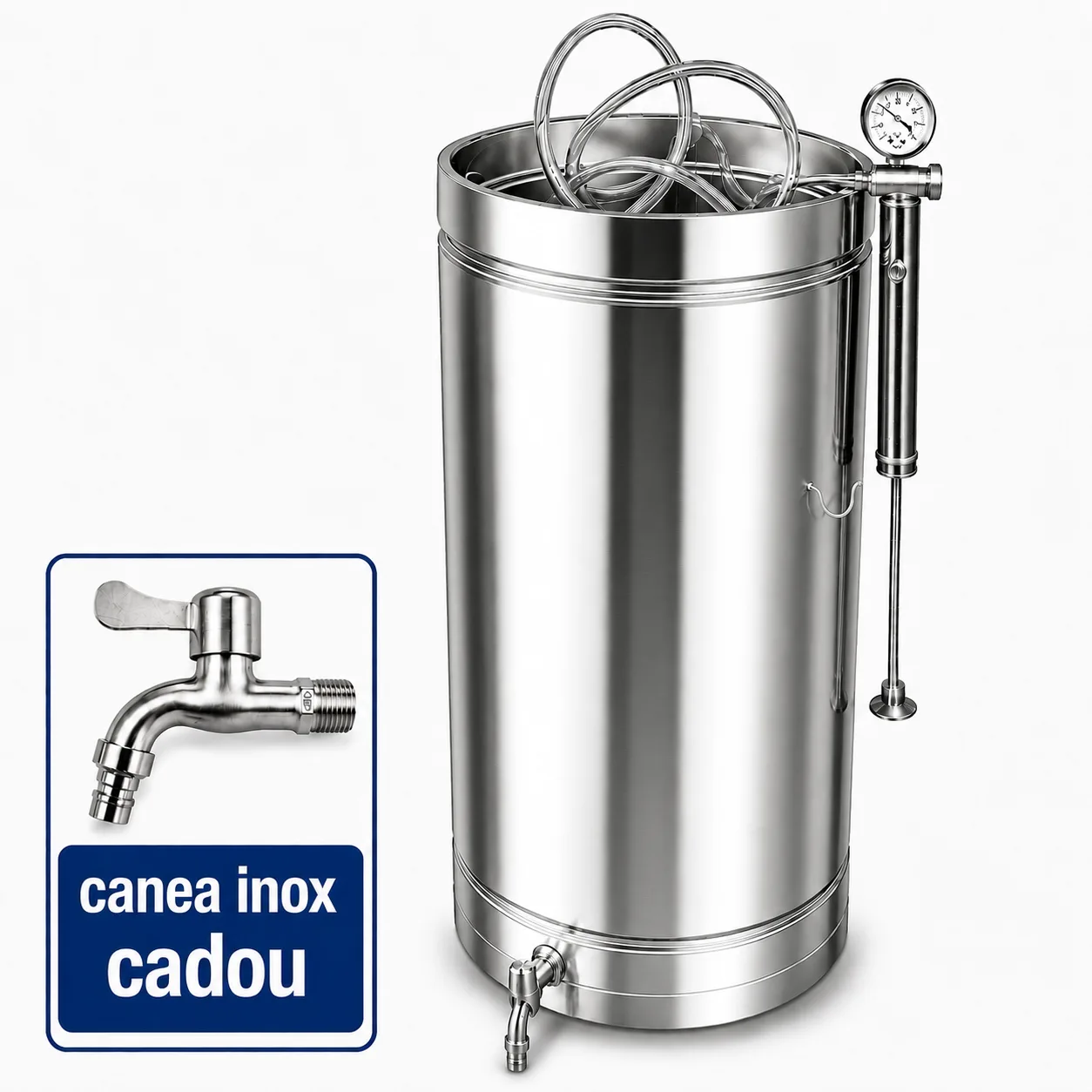 Butoi INOX 102 L cu capac flotant și cameră silicon – AISI 304, pentru vin