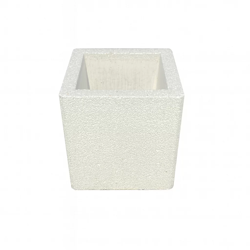 Ghiveci patrat din beton cu aspect de piatra marmura alba 50x50x50 cm Rosa