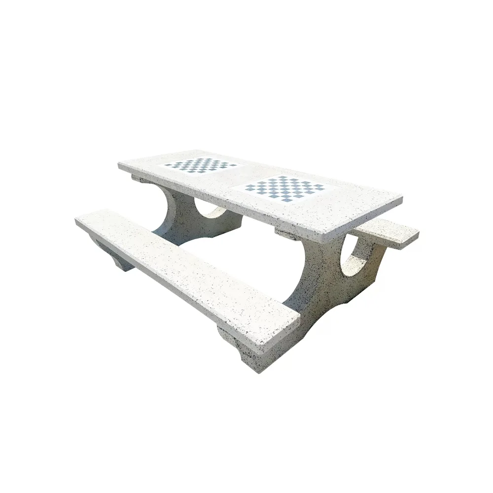 Set masa cu banci din beton si marmura alba Confort 190 cm