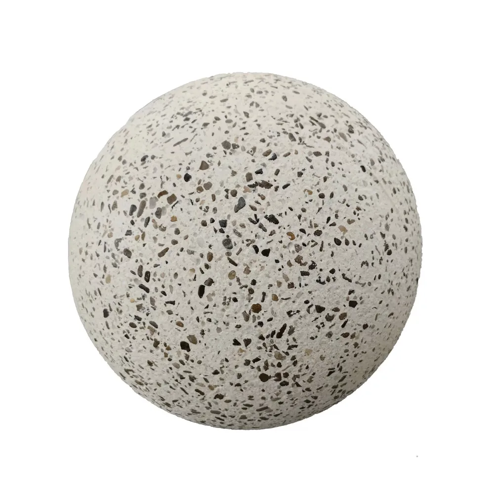 Bolard alb 32 cm din beton sferic cu piatra naturala Indiana