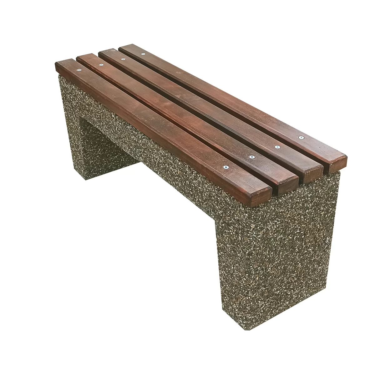 Banca din beton si piatra de rau cu sezut din lemn de brad Alaska